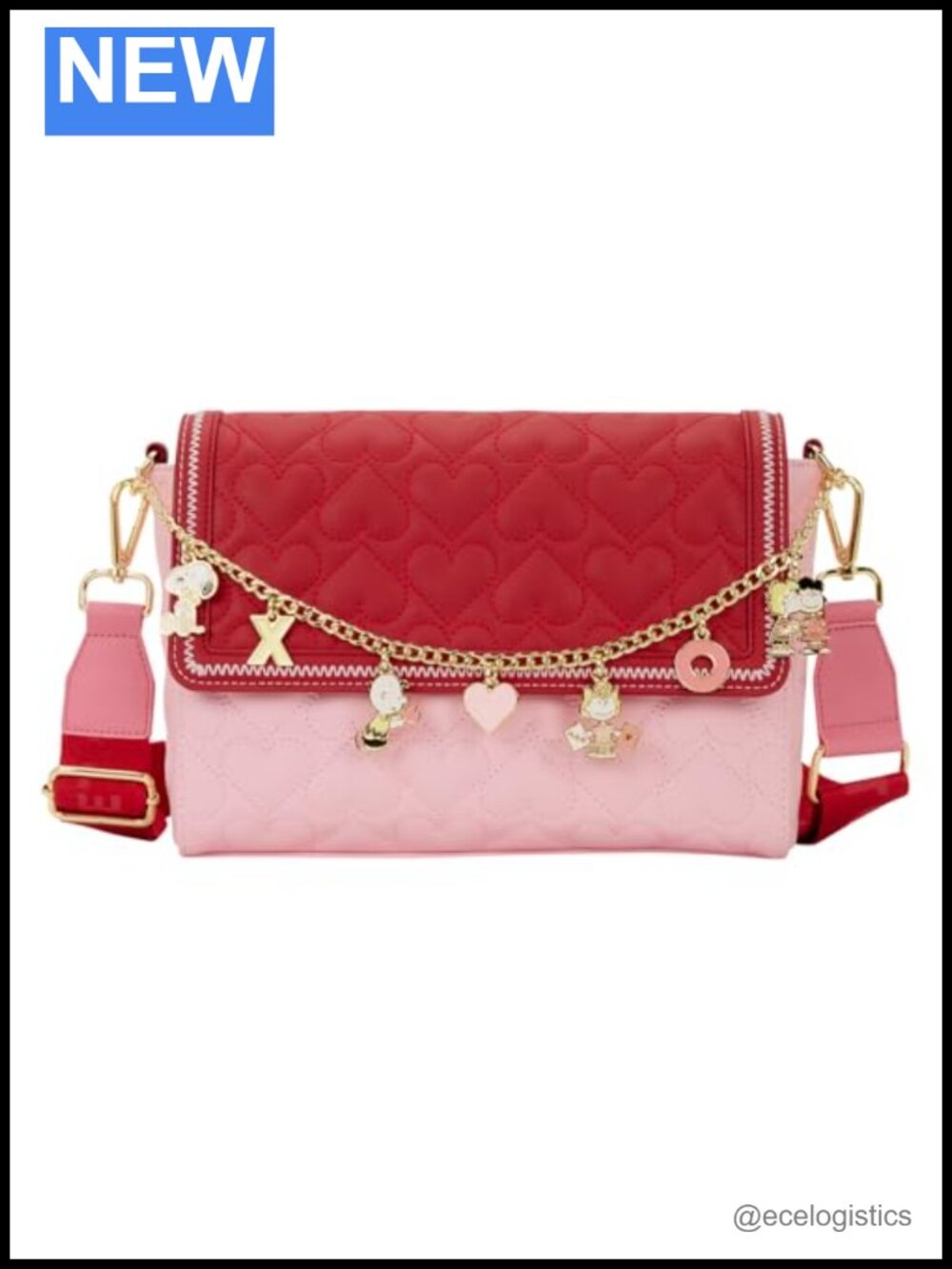 Snoopy Valentine's Day Charm Quilted Faux Leather Crossbody Bag